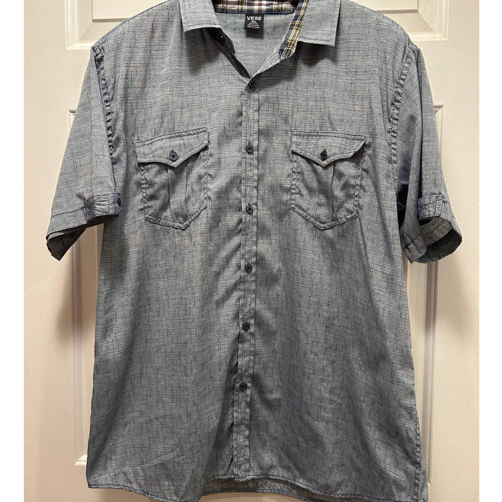 Vese Lightweight Blue Button Down Short Sleeve Shirt, Size XL
